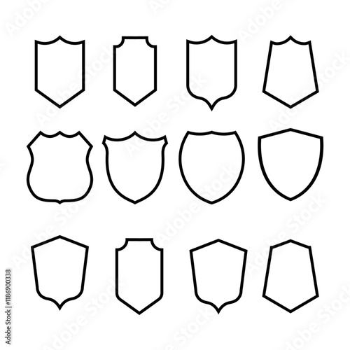 Vector Shield icon. Heraldic shields, security black labels. stock illustration, Shield, Coat Of Arms, Icon Symbol, Logo, Vector