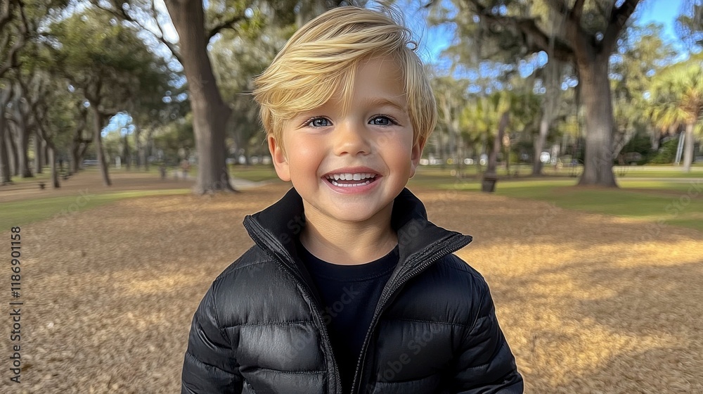 A young childâ€™s face beaming with excitement and joy, eyes sparkling, reflecting pure happiness as they experience a fun moment in a playground or park.