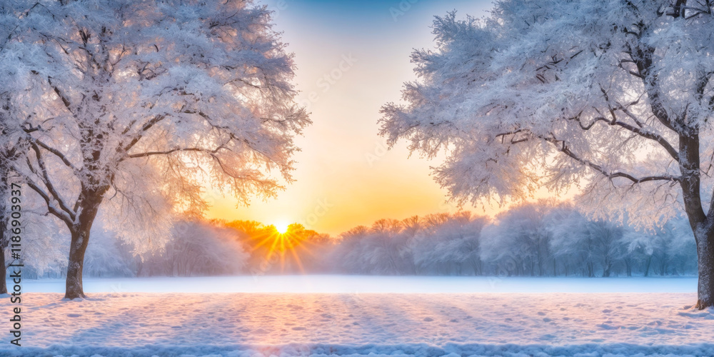 Winter Sunrise in a Frosty Forest. Winter Sunrise in a Frosty Forest.