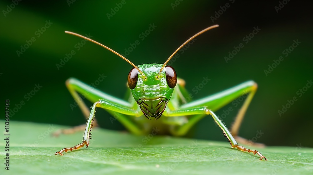 Macro Photography of Green Grasshopper on Leaf with Detailed Insect Features : Generative AI Macro Photography of Green Grasshopper on Leaf with Detailed Insect Features : Generative AI