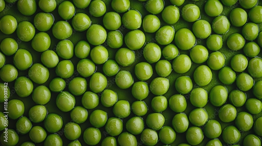 Close-up of fresh, vibrant green peas arranged in a dense pattern. Close-up of fresh, vibrant green peas arranged in a dense pattern.