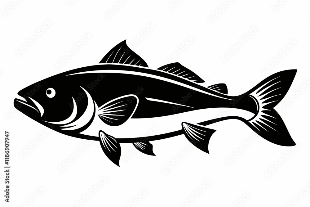 cod silhouette line art vector illustration with a white background