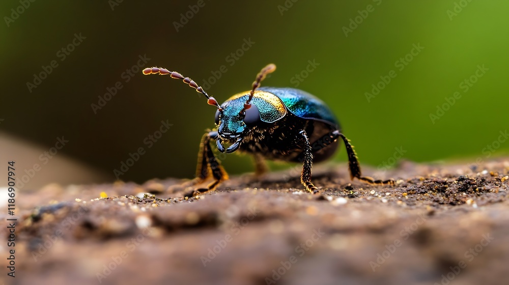 Macro View of Metallic Beetle on Earthy Surface with Detailed Textures : Generative AI Macro View of Metallic Beetle on Earthy Surface with Detailed Textures : Generative AI