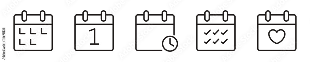 Calendar Icon set. Containing Meeting Deadlines. event event Reminder. pointment schedule. Agenda. Time management. Calendar notification. vector illustration Calendar Icon set. Containing Meeting Deadlines. event event Reminder. pointment schedule. Agenda. Time management. Calendar notification. vector illustration