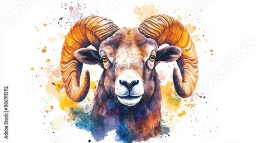 National Ram Day Majestic ram watercolor painting with abstract splashes for nature and wildlife art photo