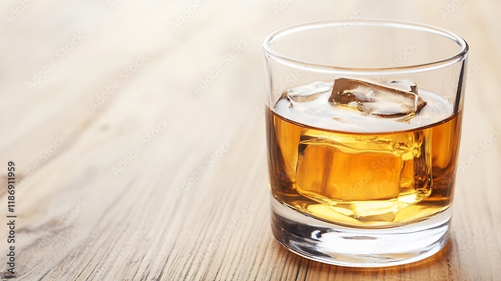 Refreshing whiskey on the rocks in a glass on wooden table perfect for bar and beverage imagery : Generative AI Refreshing whiskey on the rocks in a glass on wooden table perfect for bar and beverage imagery : Generative AI
