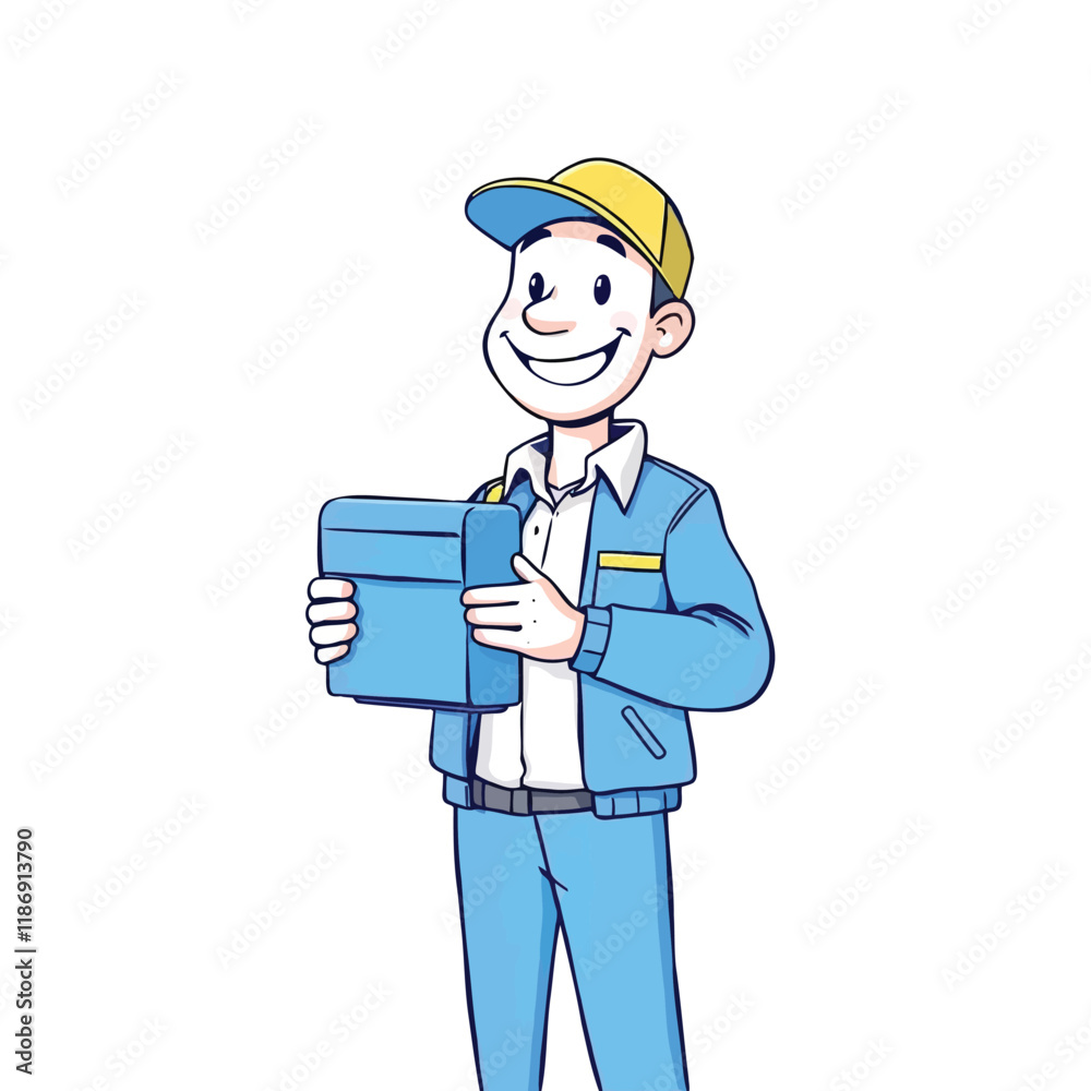 A smiling young delivery man Cartoon Vector Illustration isolated on a white background A smiling young delivery man Cartoon Vector Illustration isolated on a white background