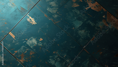 Turquoise wall grunge texture with gold, polished stone backgroung