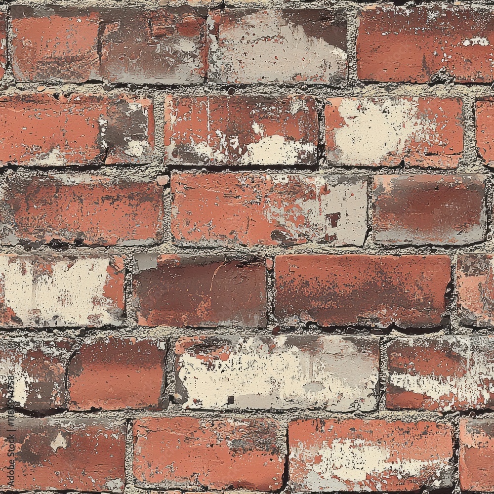 Old red brick wall with varying textures and colors highlighting the character of rustic architecture and weathering effects in urban settings Old red brick wall with varying textures and colors highlighting the character of rustic architecture and weathering effects in urban settings