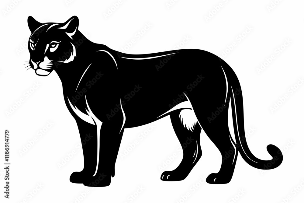 cougar silhouette line art vector illustration with a white background cougar silhouette line art vector illustration with a white background
