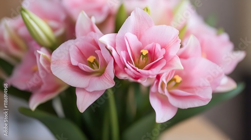 Elegant Pink Amaryllis Flowers in Full Bloom with Soft Lighting : Generative AI