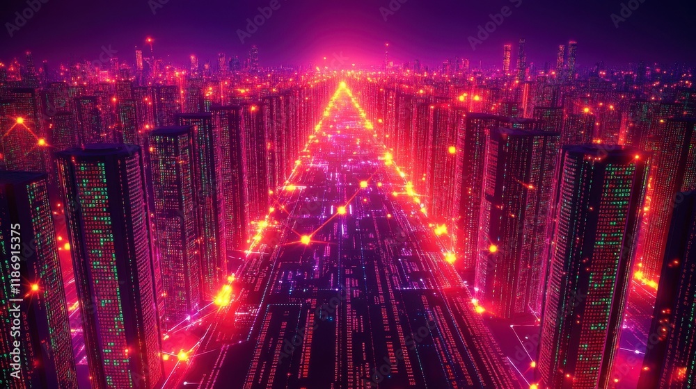 Fototapeta premium A digital computer science background with glowing code snippets, programming symbols, and abstract connections, perfect for software engineering or IT-related themes.