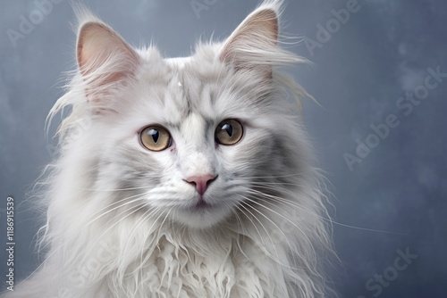 Portrait of a happy laperm cat in soft gray background