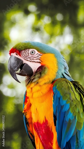 Close-Up of a Colorful Tropical Macaw