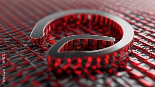 Abstract Red and Black 3D Render: Metallic Symbol on Textured Surface