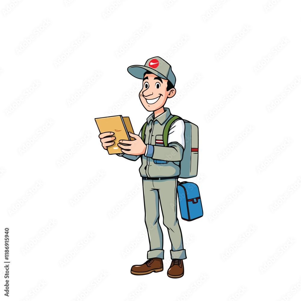 A smiling young delivery man Cartoon Vector Illustration isolated on a white background A smiling young delivery man Cartoon Vector Illustration isolated on a white background