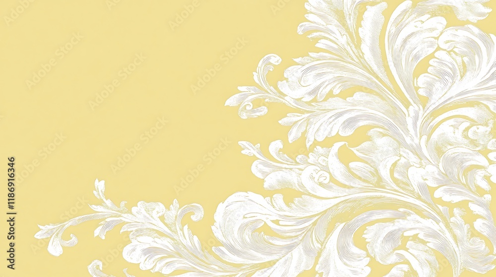 Elegant White Floral Design on Pale Yellow Background
