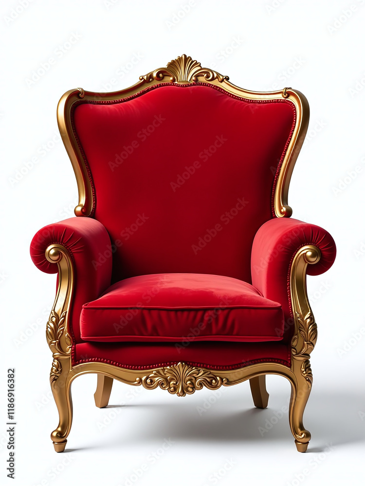 A Plush Red And Gold Armchair Is Isolated Against A Clean White Background For A Sophisticated And Elegant Look Overall. 00003 A Plush Red And Gold Armchair Is Isolated Against A Clean White Background For A Sophisticated And Elegant Look Overall. 00003