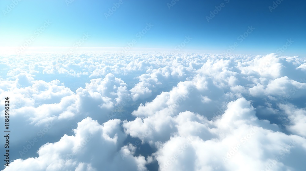 Fototapeta premium Expansive Cloudscape Over Blue Sky Sunlit Fluffy Clouds in Tranquil Atmosphere : Generative AI