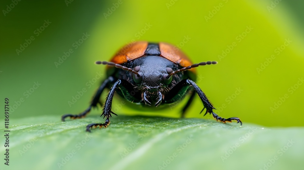 CloseUp of Vibrantly Detailed Beetle on Leaf in Natural Green Environment : Generative AI CloseUp of Vibrantly Detailed Beetle on Leaf in Natural Green Environment : Generative AI