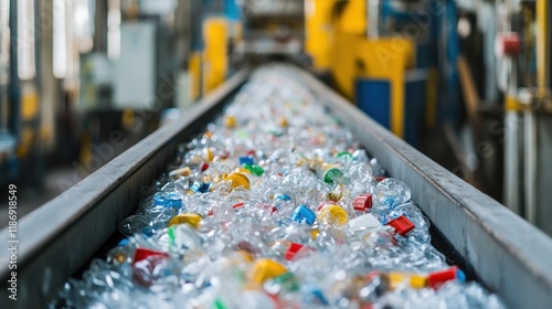 Wallpaper Mural Plastic bottles moving along a conveyor belt in a recycling plant highlight the essential process of plastic recycling and effective waste management in the industry Torontodigital.ca