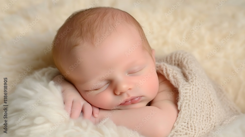 Peaceful Newborn Baby Sleeping on Soft Blanket Background Dreamy Setting : Generative AI Peaceful Newborn Baby Sleeping on Soft Blanket Background Dreamy Setting : Generative AI