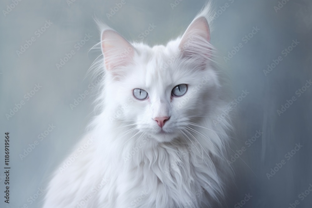 Portrait of a happy turkish angora cat isolated in soft gray background Portrait of a happy turkish angora cat isolated in soft gray background