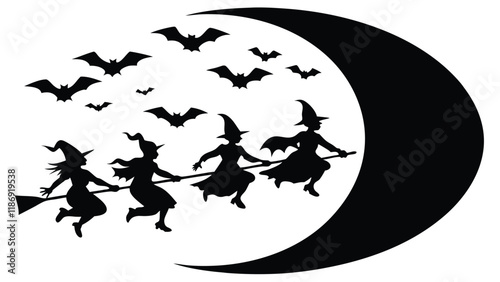 Flying Broomsticks Under the Moon