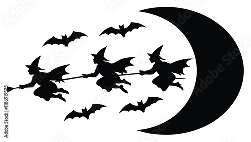 Flying Broomsticks Under the Moon