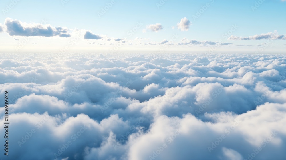 Fototapeta premium Scenic Aerial View of Soft White Clouds in Vibrant Blue Sky Creating a Serene and Tranquil Atmosphere : Generative AI