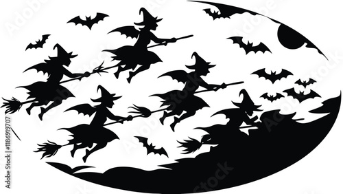 Flying Broomsticks Under the Moon