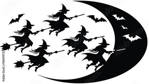 Flying Broomsticks Under the Moon