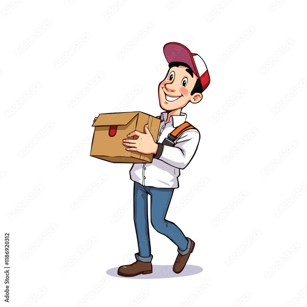 A smiling young delivery man Cartoon Vector Illustration isolated on a white background A smiling young delivery man Cartoon Vector Illustration isolated on a white background
