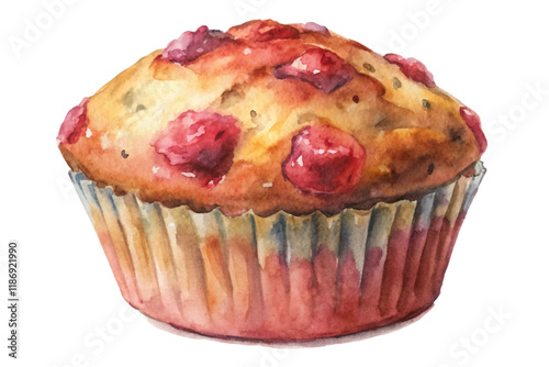 Watercolor muffin illustration, delicious baked good, vibrant colors, food art, culinary design, dessert concept.