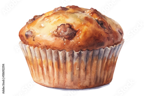 Watercolor muffin illustration, delicious baked goods, soft texture, sweet treat, food art, culinary design.