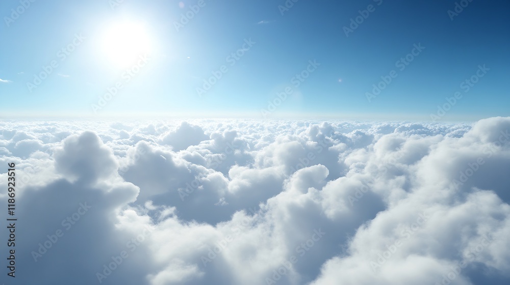 Fototapeta premium Serene View of Fluffy White Clouds Against a Bright Blue Sky and Shining Sunlight : Generative AI