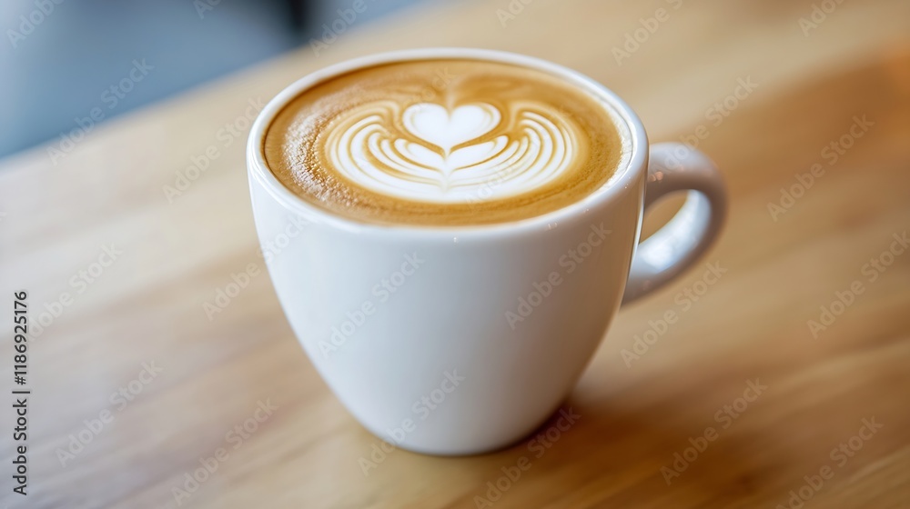 Artistic Latte with Heart Shaped Foam in White Cup on Wooden Table Cozy Coffee Moment : Generative AI Artistic Latte with Heart Shaped Foam in White Cup on Wooden Table Cozy Coffee Moment : Generative AI