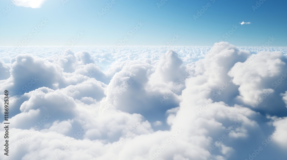 Fototapeta premium Aerial View of Fluffy White Clouds Under Bright Blue Sky : Generative AI