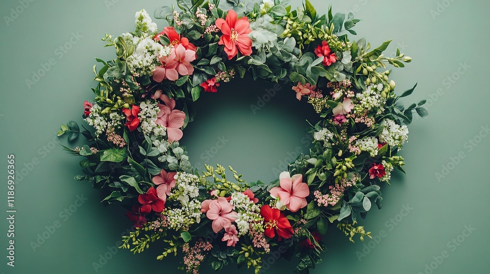 Elegant Spring Wreath Made of Fresh Flowers and Green Foliage Elegant Spring Wreath Made of Fresh Flowers and Green Foliage
