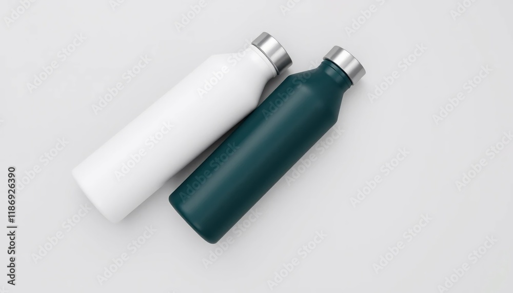 Stylish Teal and White Water Bottles Hydration Essentials Mockup Design Stylish Teal and White Water Bottles Hydration Essentials Mockup Design