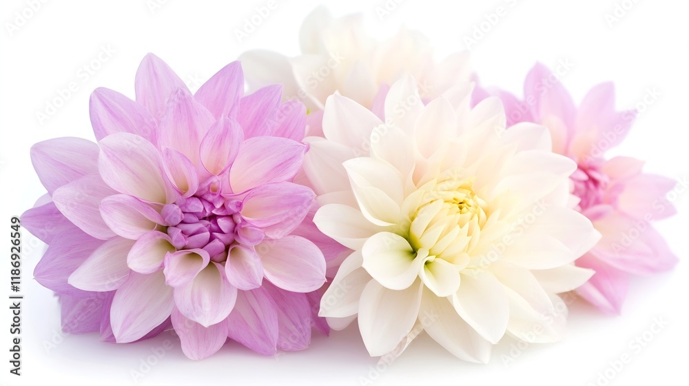 Fototapeta premium Bright and Delicate Assortment of Dahlia Flowers in Elegant Soft Pink and White Tones : Generative AI