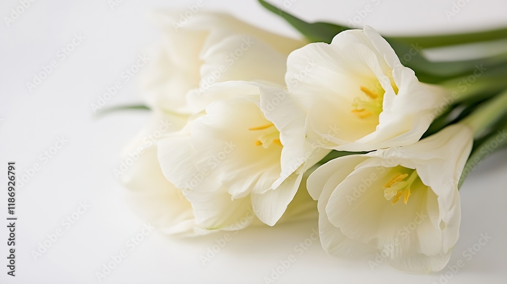 Delicate White Tulips on White Background Elegantly Displaying Beauty of Simplicity : Generative AI Delicate White Tulips on White Background Elegantly Displaying Beauty of Simplicity : Generative AI