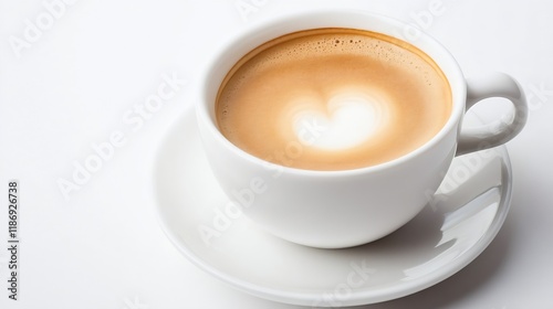 Foamy Hearted Cappuccino in White Cup Captures Morning Coffee Bliss : Generative AI