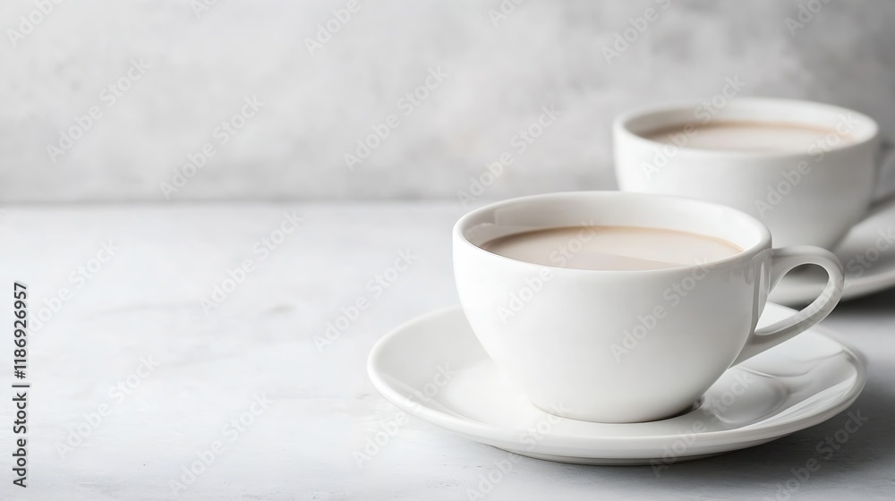 Minimalist White Coffee Cups on a Soft Grey Background : Generative AI Minimalist White Coffee Cups on a Soft Grey Background : Generative AI