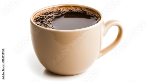 Minimalist shot of a fresh black coffee in a simple white mug isolated on white background : Generative AI photo