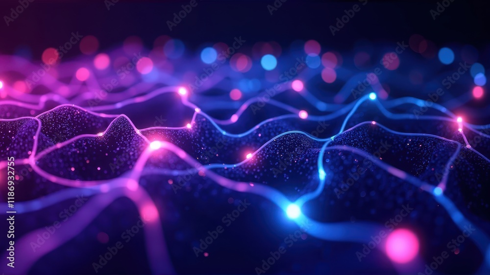 Abstract representation of artificial intelligence and network connectivity, featuring vibrant glowing lines and particles in a dark background emphasizing technology and innovation. Abstract representation of artificial intelligence and network connectivity, featuring vibrant glowing lines and particles in a dark background emphasizing technology and innovation.
