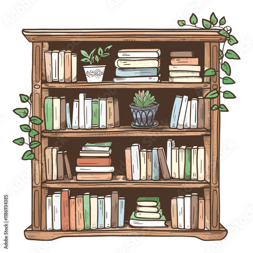 elegant illustration of bookshelf with books