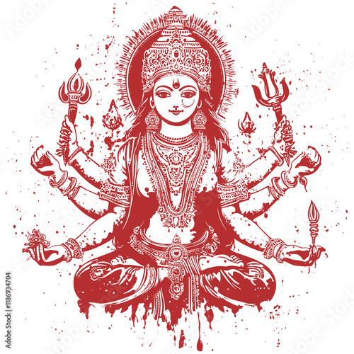 Elegant illustration of of Goddess Durga in Happy Durga Puja Vector