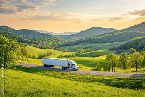 Wallpaper Mural White Truck Drives Through Lush Green Rolling Hills Torontodigital.ca