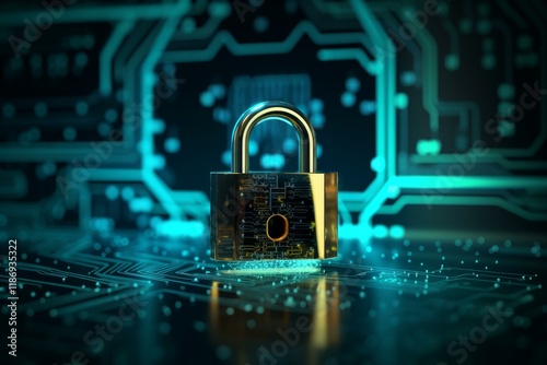 Wallpaper Mural Closed padlock securing data on a circuit board, symbolizing cybersecurity and data protection in the digital age Torontodigital.ca
